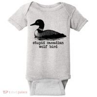 Stupid Canadian Wolf Bird Funny Meme Baby Bodysuit thumb 0
