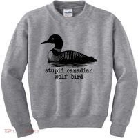 Stupid Canadian Wolf Bird Funny Meme Kids Sweatshirt thumb 0