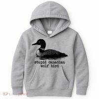 Stupid Canadian Wolf Bird Funny Meme Kids Hoodie thumb 0