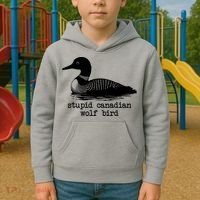 Stupid Canadian Wolf Bird Funny Meme Kids Hoodie thumb 2