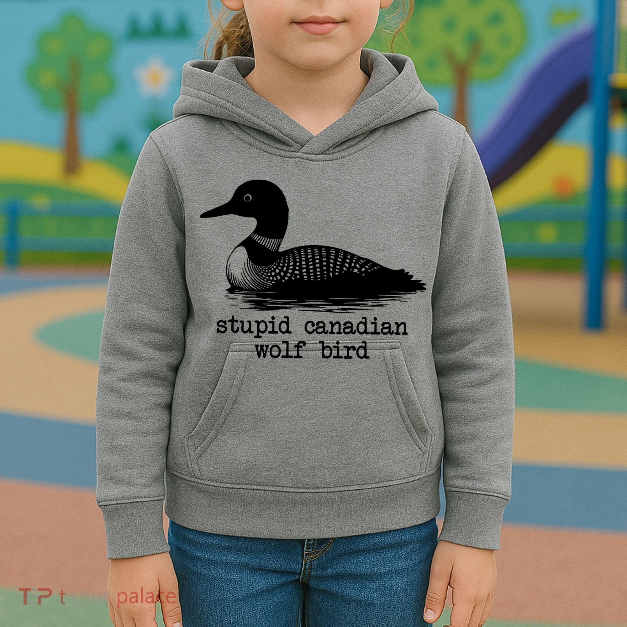Stupid Canadian Wolf Bird Funny Meme Kids Hoodie