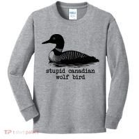 Stupid Canadian Wolf Bird Funny Meme Kids Long Sleeve Shirt thumb 0