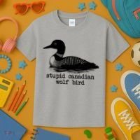 Stupid Canadian Wolf Bird Funny Meme Kids T-Shirt thumb 3