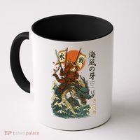 Samurai Cat With Sea Dragon Fantasy Art Coffee Mug thumb 0