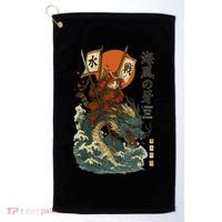 Samurai Cat With Sea Dragon Fantasy Art Golf Towel thumb 0
