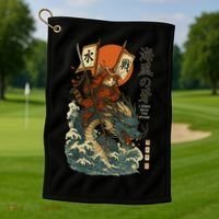 Samurai Cat With Sea Dragon Fantasy Art Golf Towel thumb 1