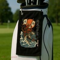 Samurai Cat With Sea Dragon Fantasy Art Golf Towel thumb 2