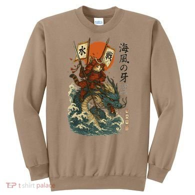 Samurai Cat With Sea Dragon Fantasy Art Sweatshirt