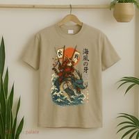 Samurai Cat With Sea Dragon Fantasy Art T-Shirt thumb 2