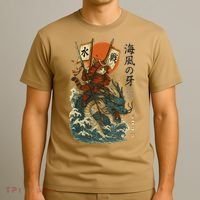 Samurai Cat With Sea Dragon Fantasy Art T-Shirt thumb 3