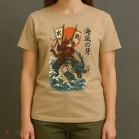 Samurai Cat With Sea Dragon Fantasy Art T-Shirt thumb 4