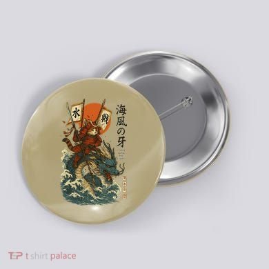 Samurai Cat With Sea Dragon Fantasy Art Button
