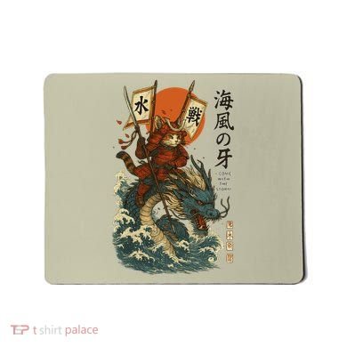 Samurai Cat With Sea Dragon Fantasy Art Mousepad
