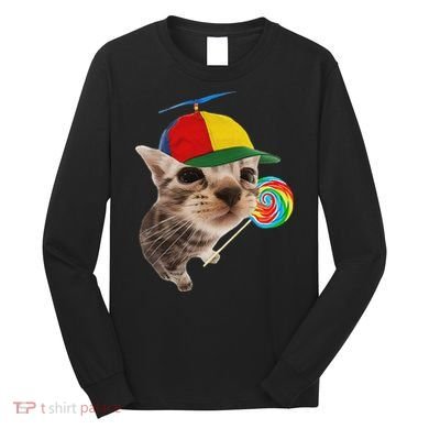 Silly Cat With Lollipop Meme Long Sleeve Shirt