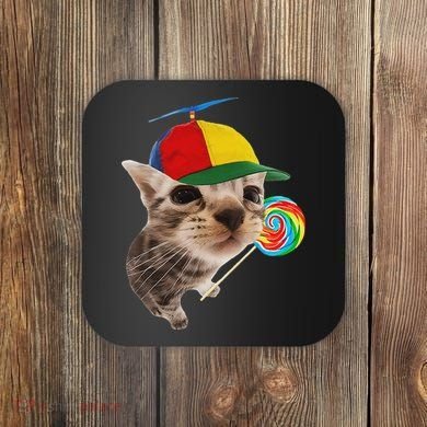Silly Cat With Lollipop Meme Coaster
