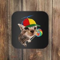 Silly Cat With Lollipop Meme Coaster thumb 0