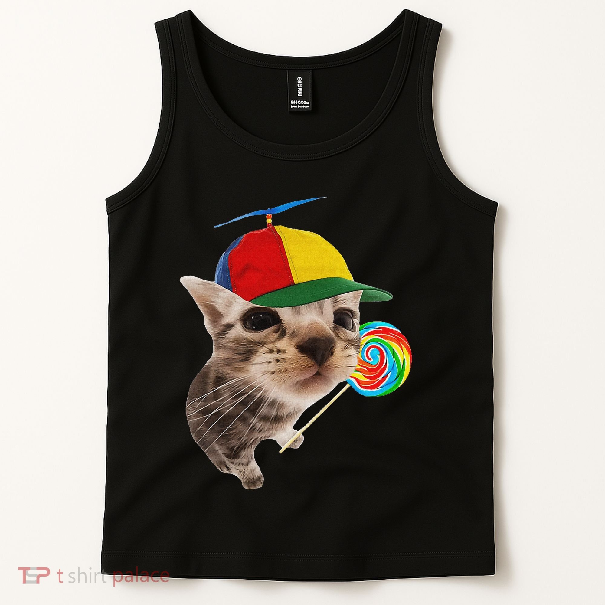 Silly Cat With Lollipop Meme Tank Top