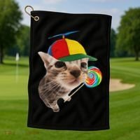 Silly Cat With Lollipop Meme Golf Towel thumb 1