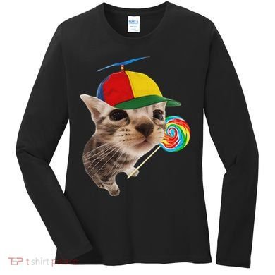 Silly Cat With Lollipop Meme Women's Long Sleeve Shirt