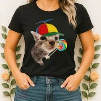 Silly Cat With Lollipop Meme Women's T-Shirt thumb 2