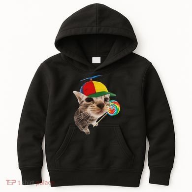 Silly Cat With Lollipop Meme Kids Hoodie