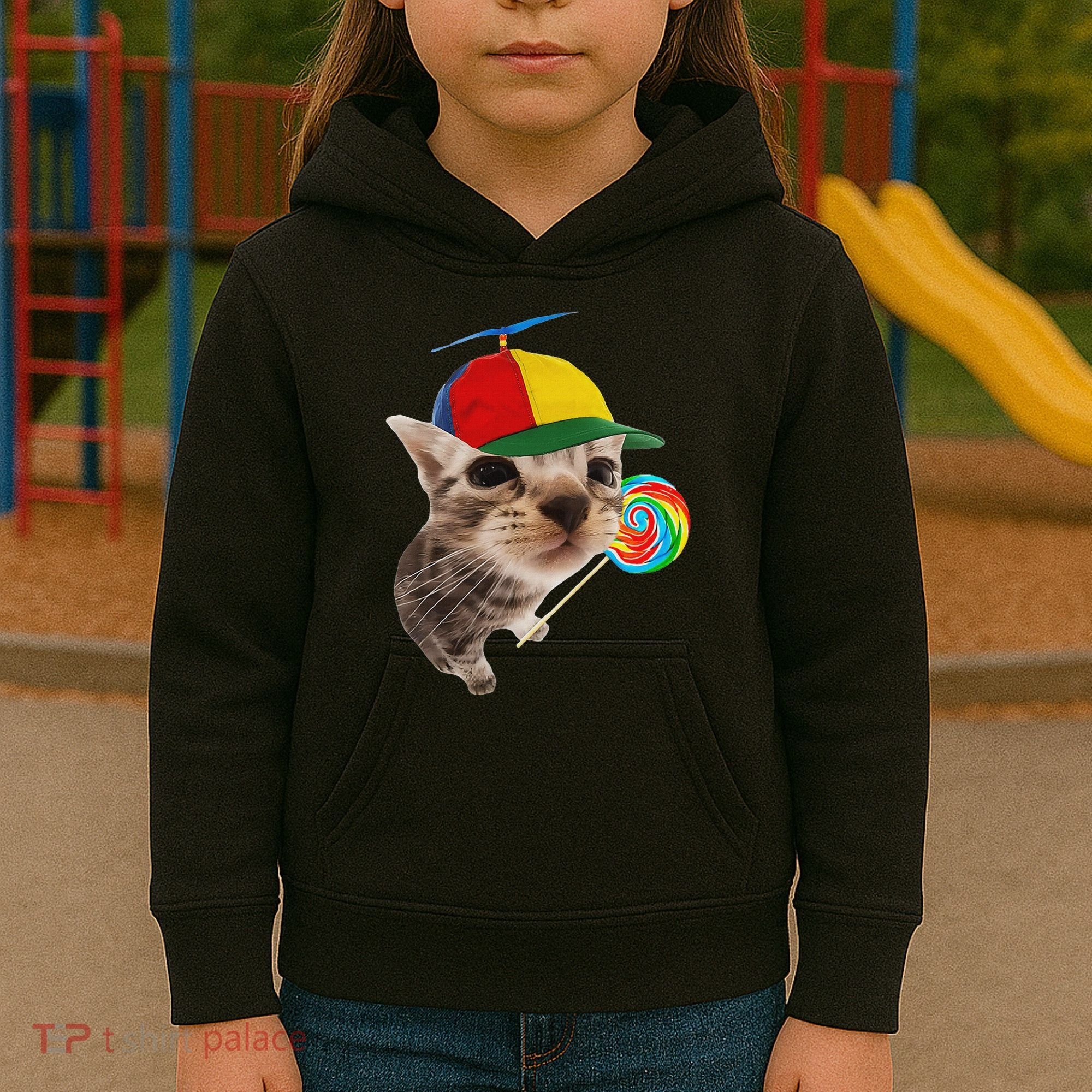 Silly Cat With Lollipop Meme Kids Hoodie