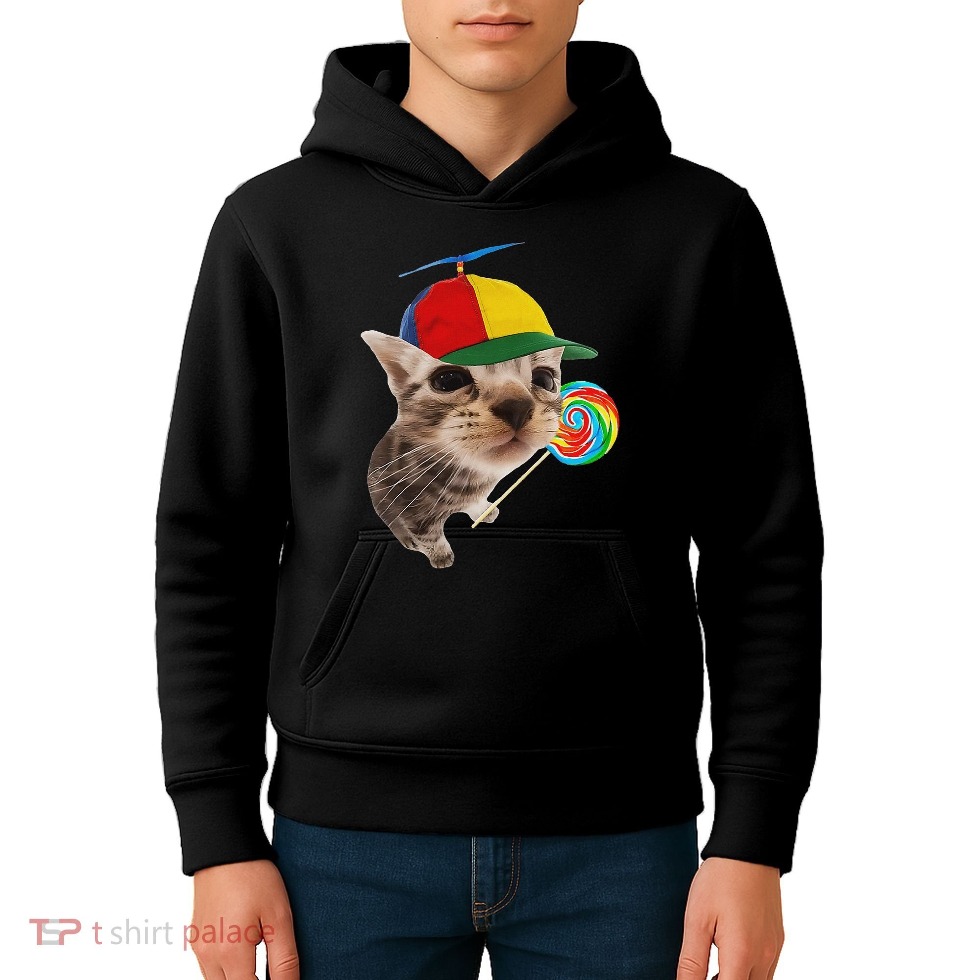 Silly Cat With Lollipop Meme Kids Hoodie