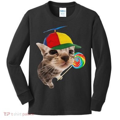 Silly Cat With Lollipop Meme Kids Long Sleeve Shirt