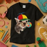 Silly Cat With Lollipop Meme Kids T-Shirt thumb 3