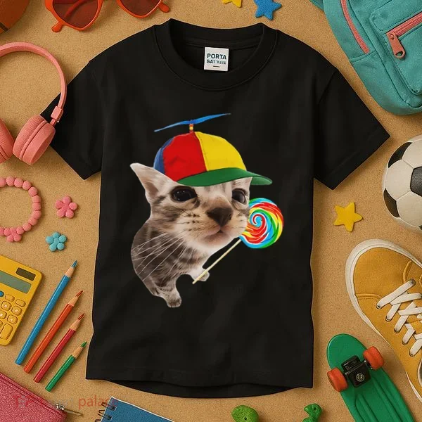 Silly Cat With Lollipop Meme Kids T-Shirt
