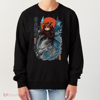 Samurai Cat Warrior And Mystic Blue Dragon Women's Sweatshirt