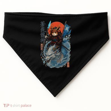 Samurai Cat Warrior And Mystic Blue Dragon USA-Made Doggie Bandana