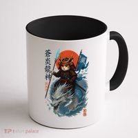 Samurai Cat Warrior And Mystic Blue Dragon Coffee Mug thumb 1