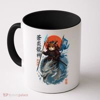 Samurai Cat Warrior And Mystic Blue Dragon Coffee Mug thumb 0
