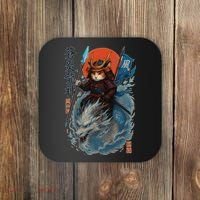 Samurai Cat Warrior And Mystic Blue Dragon Coaster thumb 0