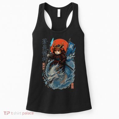 Samurai Cat Warrior And Mystic Blue Dragon Women's Tank Top
