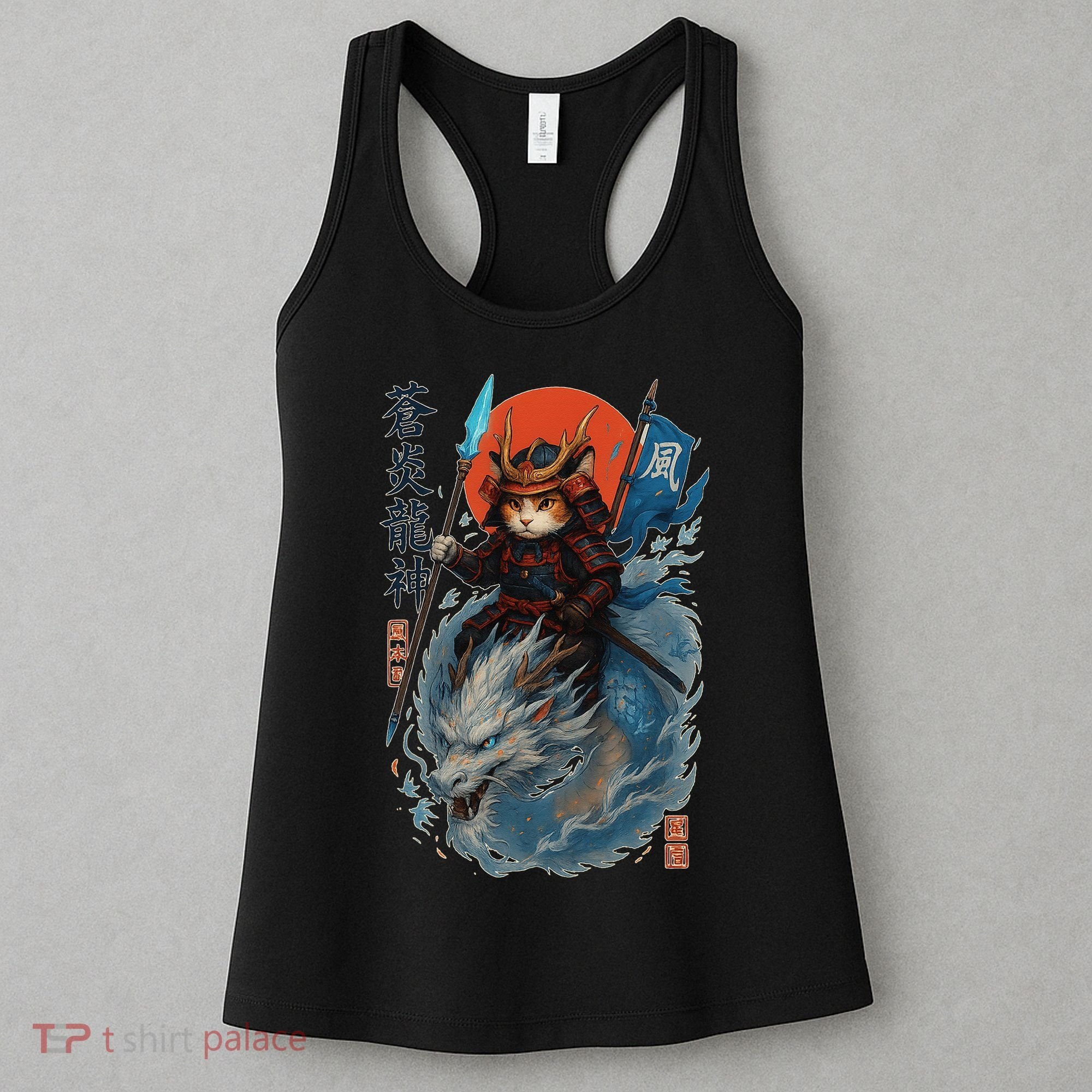 Samurai Cat Warrior And Mystic Blue Dragon Women's Tank Top