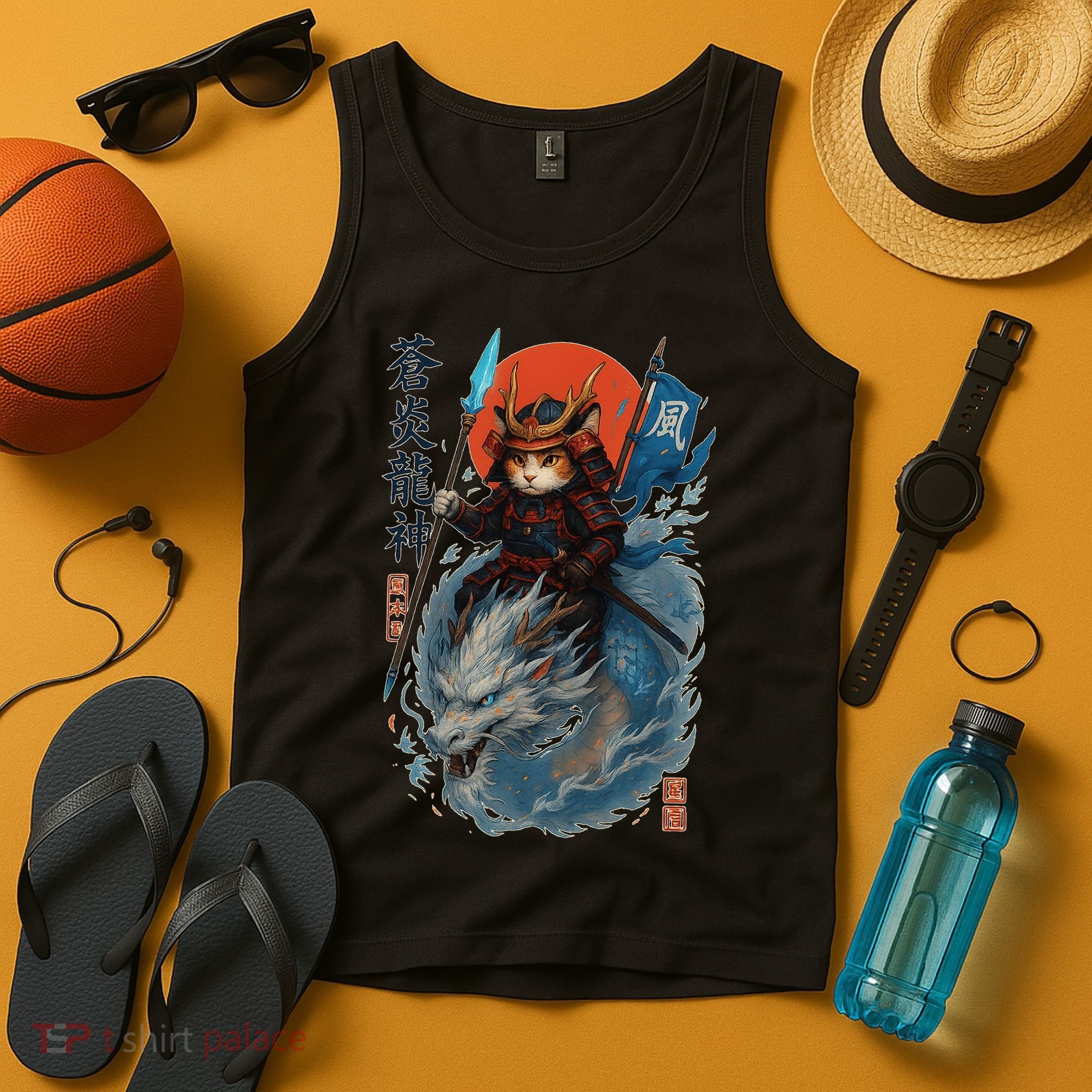 Samurai Cat Warrior And Mystic Blue Dragon Tank Top
