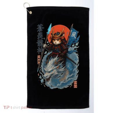 Samurai Cat Warrior And Mystic Blue Dragon Golf Towel