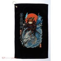 Samurai Cat Warrior And Mystic Blue Dragon Golf Towel thumb 0