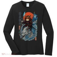 Samurai Cat Warrior And Mystic Blue Dragon Women's Long Sleeve Shirt thumb 0