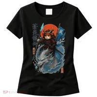 Samurai Cat Warrior And Mystic Blue Dragon Women's T-Shirt thumb 0