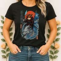 Samurai Cat Warrior And Mystic Blue Dragon Women's T-Shirt thumb 2