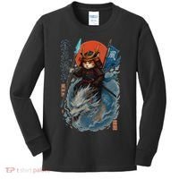 Samurai Cat Warrior And Mystic Blue Dragon Kids Long Sleeve Shirt thumb 0