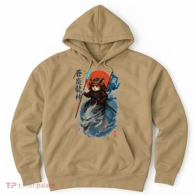 Samurai Cat Warrior And Mystic Blue Dragon Hoodie