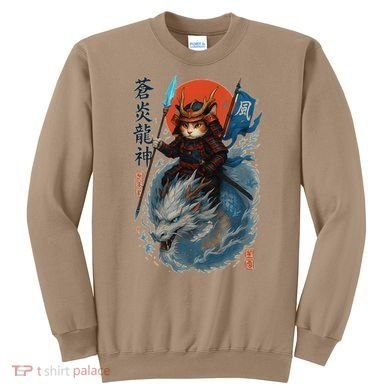Samurai Cat Warrior And Mystic Blue Dragon Sweatshirt