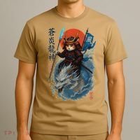 Samurai Cat Warrior And Mystic Blue Dragon T-Shirt thumb 3