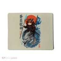 Samurai Cat Warrior And Mystic Blue Dragon Mousepad thumb 0