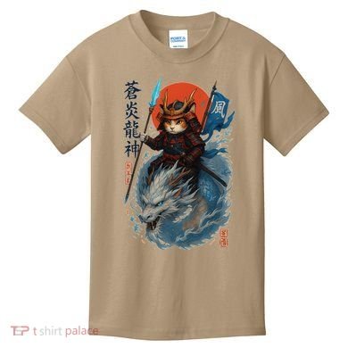 Samurai Cat Warrior And Mystic Blue Dragon Kids T-Shirt