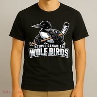 Stupid Canadian Wolf Bird Hockey Duck Funny T-Shirt thumb 3